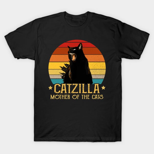 Catzilla Mother Of The Cats Retro Vintage Sunset T-Shirt by KiraT